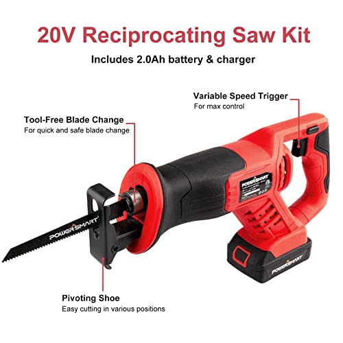 PowerSmart Reciprocating Saw - 7.5 Amp No-load Speed 2800SPM Reciprocating Saw Corded, Electric Hand Saw, 5 Blades for Cutting Wood, Metal and PVC Easily