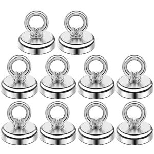 diymag magnetic hooks 60 lbs(27 kg) pulling force rare earth magnetic hooks with countersunk hole eyebolt for home, kitchen, workplace, office and garage, 10 packs