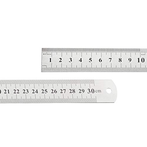 uxcell Straight Ruler 150mm 6 Inch 200mm 8 Inch 300mm 12 Inch Metric Stainless Steel Measuring Ruler Tool with Hanging Hole Inch & Centimeters Precision Drawing Ruler 1 Set