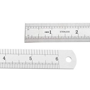 uxcell Straight Ruler 150mm 6 Inch 200mm 8 Inch 300mm 12 Inch Metric Stainless Steel Measuring Ruler Tool with Hanging Hole Inch & Centimeters Precision Drawing Ruler 1 Set