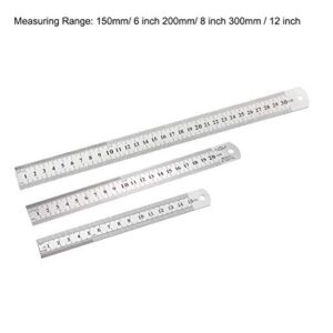 uxcell Straight Ruler 150mm 6 Inch 200mm 8 Inch 300mm 12 Inch Metric Stainless Steel Measuring Ruler Tool with Hanging Hole Inch & Centimeters Precision Drawing Ruler 1 Set