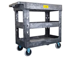 550lb capacity heavy duty plastic utility cart 34-1/2" l x 16-3/4" w with handle 3 shelves pake handling tools
