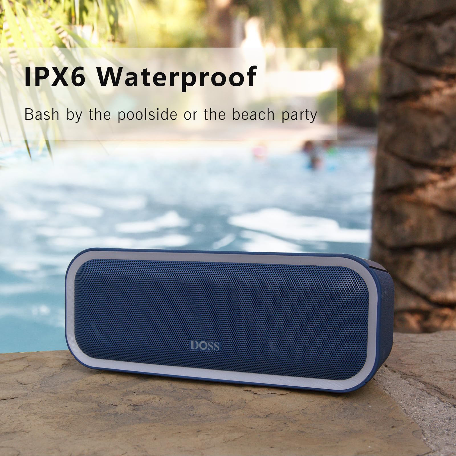 DOSS Bluetooth Speaker, SoundBox Pro+ Wireless Bluetooth Speaker with 24W Impressive Sound, Booming Bass, IPX6 Waterproof, 15Hrs Playtime, Wireless Stereo Pairing, Mixed Colors Lights, 66 FT - Blue