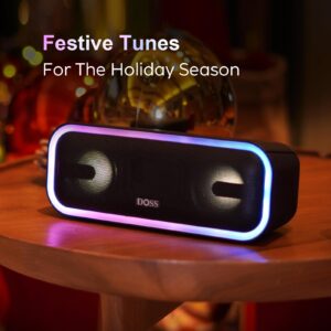 DOSS Bluetooth Speaker, SoundBox Pro+ Wireless Bluetooth Speaker with 24W Impressive Sound, Booming Bass, IPX6 Waterproof, 15Hrs Playtime, Wireless Stereo Pairing, Mixed Colors Lights, 66 FT - Blue