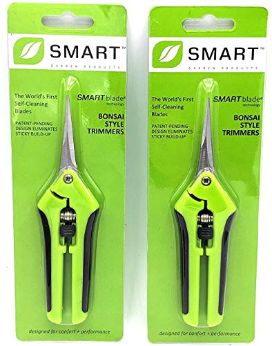 Smart Blade Self Cleaning Pruning Scissors, Bonsai Trimming, Curved Blade Scissors, (2 Pair)