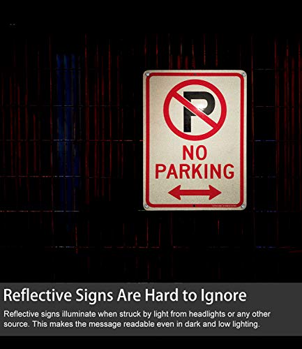 (4 Pack) No Parking Sign With Symbol With Arrows Sign, 10 x 7 Inches Reflective .40 Rust Free Aluminum, UV Protected, Weather Resistant, Waterproof, Durable Ink, Easy To Mount