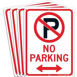 (4 Pack) No Parking Sign With Symbol With Arrows Sign, 10 x 7 Inches Reflective .40 Rust Free Aluminum, UV Protected, Weather Resistant, Waterproof, Durable Ink, Easy To Mount