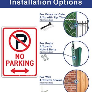 (4 Pack) No Parking Sign With Symbol With Arrows Sign, 10 x 7 Inches Reflective .40 Rust Free Aluminum, UV Protected, Weather Resistant, Waterproof, Durable Ink, Easy To Mount