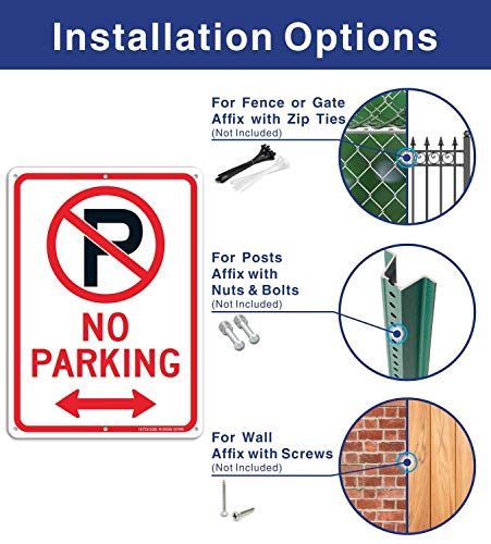 (4 Pack) No Parking Sign With Symbol With Arrows Sign, 10 x 7 Inches Reflective .40 Rust Free Aluminum, UV Protected, Weather Resistant, Waterproof, Durable Ink, Easy To Mount