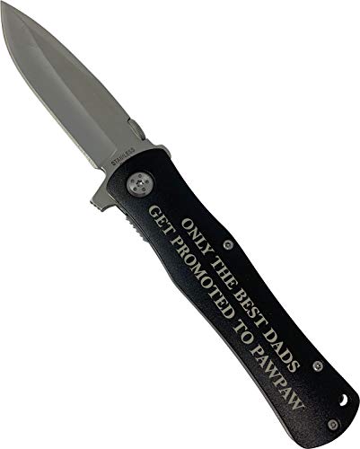 CustomGiftsNow Only the Best Dads Get Promoted to PawPaw Stainless Steel Folding Pocket Knife with Clip, Black