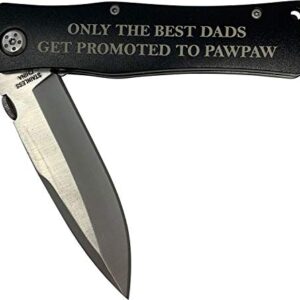 CustomGiftsNow Only the Best Dads Get Promoted to PawPaw Stainless Steel Folding Pocket Knife with Clip, Black