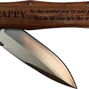 Pappy - to the world you're one person but to us you are the world Stainless Steel Folding Pocket Knife with Clip, Wood