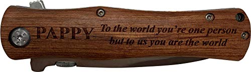 Pappy - to the world you're one person but to us you are the world Stainless Steel Folding Pocket Knife with Clip, Wood