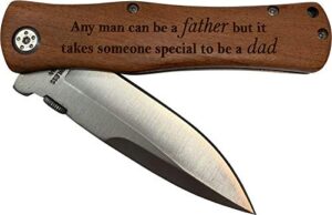 any man can be a father but it takes someone special to be a dad stainless steel folding pocket knife with clip, wood