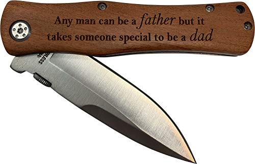 Any Man can be a Father but it Takes Someone Special to be a dad Stainless Steel Folding Pocket Knife with Clip, Wood