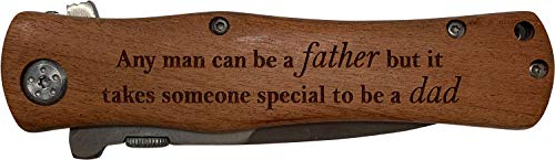 Any Man can be a Father but it Takes Someone Special to be a dad Stainless Steel Folding Pocket Knife with Clip, Wood