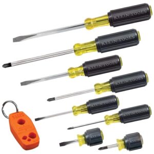 klein tools 85148 screwdriver set with magnetizer / demagnetizer for magnetic tips, flathead and phillips, non-slip cushion grip, 8-piece