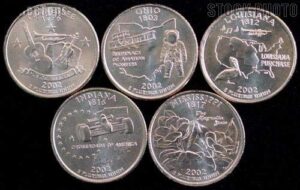 2002 p complete set of 5 state quarters uncirculated