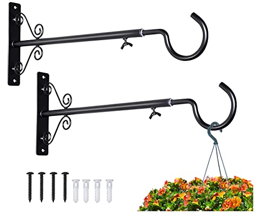 BOLITE 18023 Bird Feeder Hanger(16 to 24 Inch), Adjustable Hanging Plant Bracket, Wall Hooks for Hanging Bird Feeders, Planters, Lanterns, Wind Chimes, String Lights, 2 Pack, Black