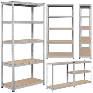 Topeakmart 5-Tier Utility Shelves, Metal Storage Shelves Unit Adjustable Garage Storage Racks Heavy Duty Shed Shelving- Silver, 35.5 x 16 x 71 Inch