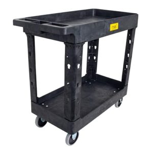 550lb capacity heavy duty plastic utility cart 34-1/2" l x 16-3/4" w with handle 2 shelves pake handling tools
