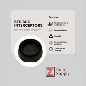 Zulu Supply Bed Bug Interceptors, Traps, 8 Pack, Bedbug Monitor, Insect Detector for Bed Legs or Furniture (Black 8 Pack)