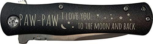 PawPaw - I Love You to The Moon and Back Stainless Steel Folding Pocket Knife with Clip, Black