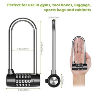 KeeKit 5 Digit Combination Padlock, 4.65 Inch Long Shackle Resettable Padlock, Lengthened Gym Lock Waterproof for School, Employee, Gym & Sports Locker, Gate, Case, Toolbox, Fence - Black