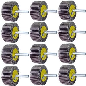 m-jump 12 pcs 2”x 1” x1/4” flap wheels set –3 pcs of each 40 60 80 and 120 grits aluminum oxide for remove rust and weld burr – 1/4 shank fits all drills