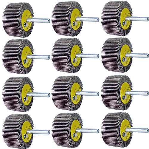 M-jump 12 Pcs 2”X 1” X1/4” Flap Wheels Set –3 pcs Of Each 40 60 80 and 120 Grits Aluminum Oxide for Remove Rust and Weld Burr – 1/4 Shank Fits All Drills