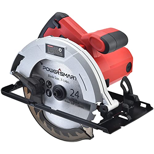 PowerSmart 14 Amp 7-1/4 Inch Electric Circular Saw Corded Wood Saw Red