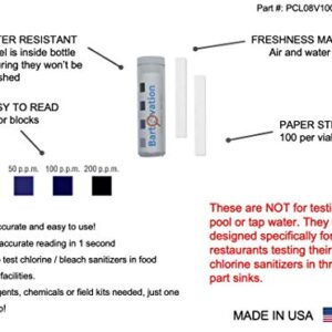 Three Pack Restaurant Sanitizer Chlorine Test Paper, 10-200 ppm [3 Vials of 100 Paper Strips]