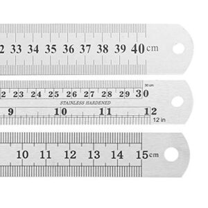 uxcell Straight Ruler 150mm 6 Inch 300mm 12 Inch 400mm 16 Inch Metric Stainless Steel Measuring Ruler Tool with Hanging Hole Inch & Centimeters Precision Drawing Ruler 1 Set