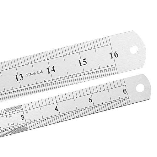 uxcell Straight Ruler 150mm 6 Inch 300mm 12 Inch 400mm 16 Inch Metric Stainless Steel Measuring Ruler Tool with Hanging Hole Inch & Centimeters Precision Drawing Ruler 1 Set