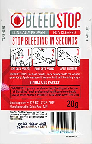 Bleedstop Stop Bleeding in Seconds Emergency First Aid for Home Kids and Family (2) 20g Powder Packets (1)