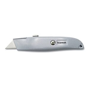 boardwalk bwkuknife45 6 in. die-cast handle retractable metal utility knife - gray