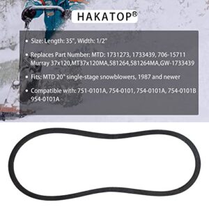 HAKATOP 954-0101 754-0101 Auger Drive Belt for MTD Cub Cadet 754-0101A 954-0101A 265-433 Murray 581264 581264MA 1/2 X 35" Snow Blower