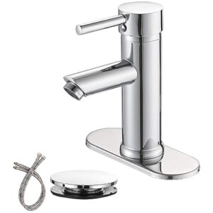 greenspring bathroom sink faucet chrome commercial single handle one hole deck mount brass lavatory faucet with cover plate, pop up drain with overflow included