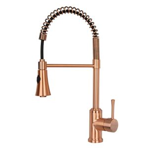 copper single handle pull-down copper kitchen faucet with spring spout - akicon