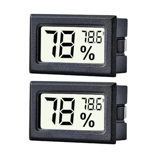 Meggsi 2-Pack Mini Digital Hygrometer Gauge Indoor Thermometer, LCD Monitor Temperature Outdoor Humidity Meter for Humidors Greenhouse Jars Incubators Guitar Case, Display Fahrenheit (℉)