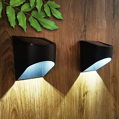 MAGGIFT 4 Pack Metal Solar Deck Lights Outdoor Waterproof, Solar Powered Wall Lights Fence Lights Night Outside Lights Decorations for Steps Stairs Walkway Garden Fences Wall