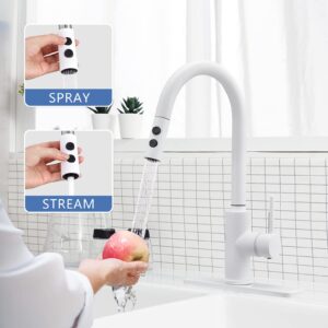 Peppermint Kitchen Sink Faucet Pull Down Matte White Kitchen Faucets with Pull Out Sprayer High Arc Single Handle White Faucet for Kitchen Sink Brass