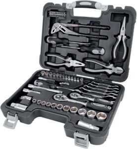 amazon basics 65-piece general household home repair and mechanic's hand tool kit set, black