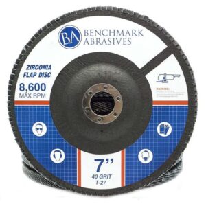 Benchmark Abrasives 7" x 7/8" Premium High-Density Jumbo Zirconia Type 27 Flap Discs for Sanding, Stock and Rust Removal, Finishing, Grinding, Deburring (10 Pack) - 40 Grit