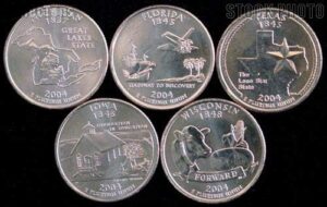 2004 d complete set of 5 state quarters uncirculated