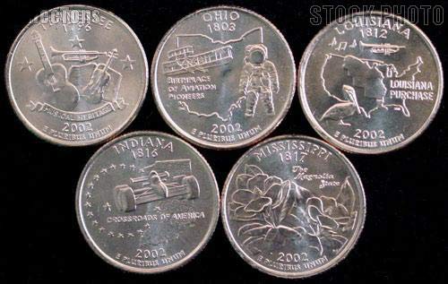 2002 D Complete Set of 5 State Quarters Uncirculated