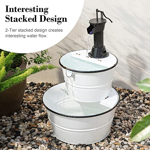 glitzhome Metal Tiered Water Fountain with Pump Garden Tools Waterfall Fountain for Outdoor Patio Garden Backyard Decking Décor White 31.5" H