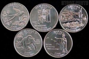 2008 d complete set of 5 state quarters uncirculated