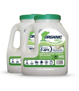 organic melt premium granular ice & snow melt - pet friendly, plant and concrete safe beet deicer - 5kg shaker jug (11 lbs) (2 pack)