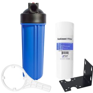 Sediment Water Filtration System with Blue 2.5x10" Housing 3/4" Ports, Removes Dirt, Sand, Silt and Rust